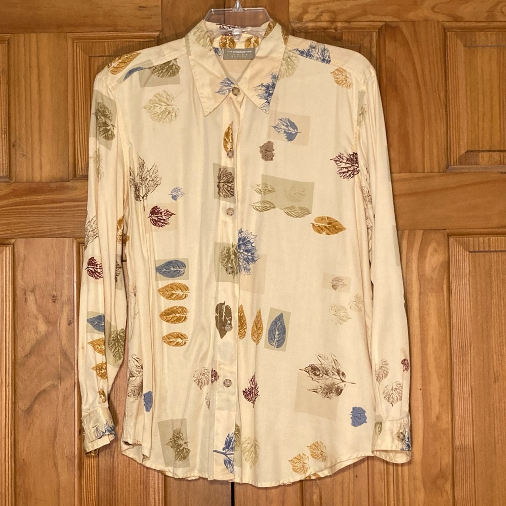 NWOT Liz Claiborne Lizwear Petite Vintage 80s 90s Top Long Sleeve Blouse Tan MP